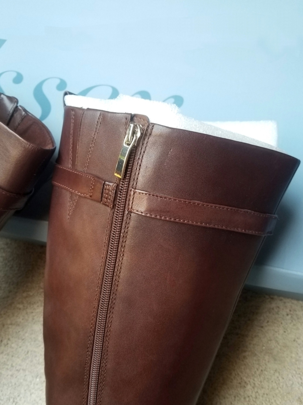 Essex Lane Maggie 7.5 Wide Calf Riding Boots Brown Leather Flat Heel Buckle - Picture 6 of 13